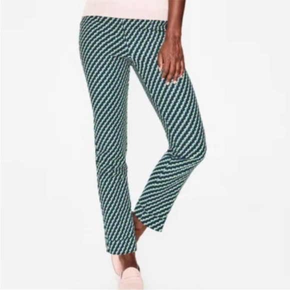 Boden Pants - Boden | Kensington Turn Up Trouser | Green Geometric Pants | 6 Regular
